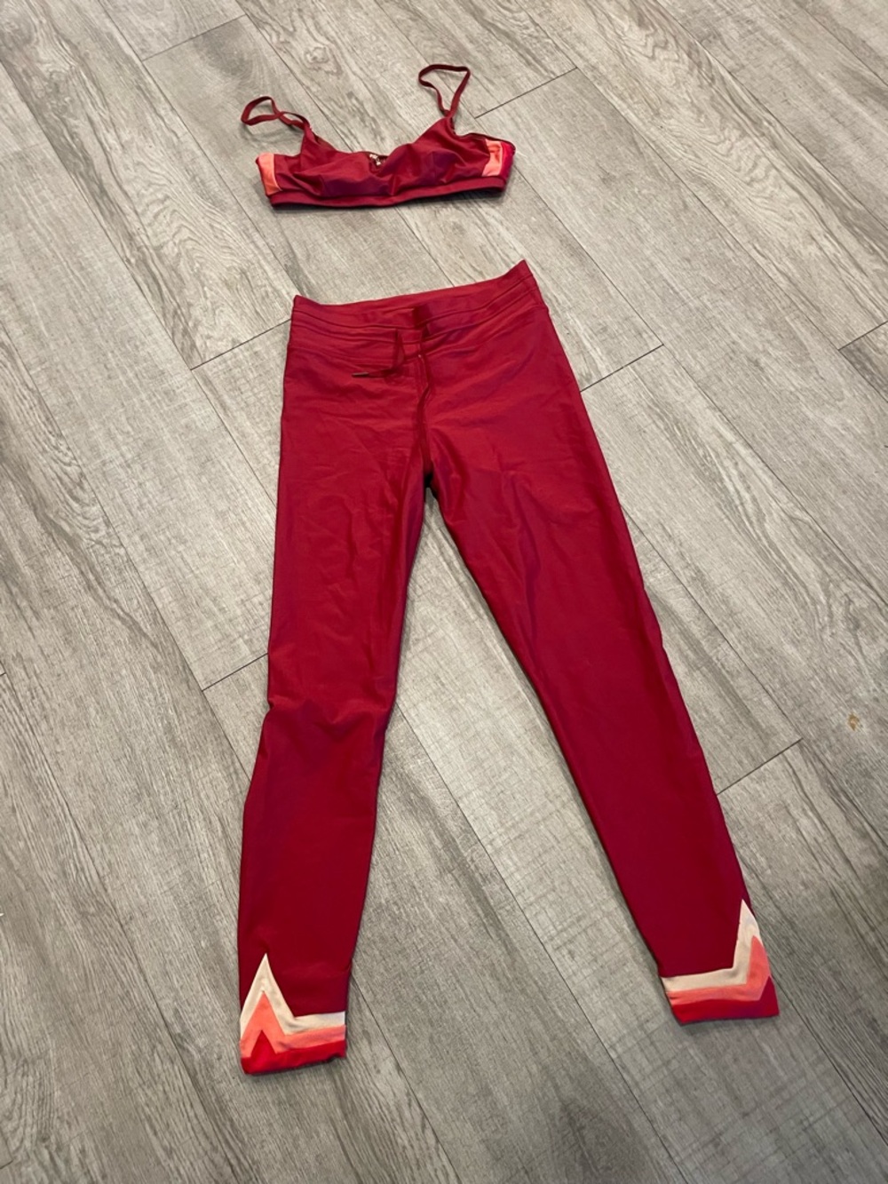 The Upside 2pc Top & stretch waist Bottom Activewear set. Mauve w retro stripes